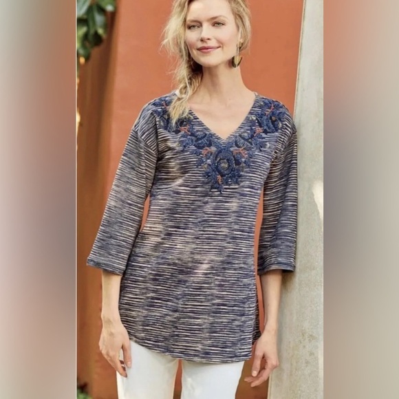Soft Surroundings Mangata Tunic Top Embroidered Sequin Beaded Sz SMALL - Picture 1 of 7